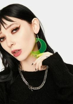 Rolita Rave Couture Green Drippy Moon Face Earrings Jewelry