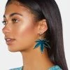 Rolita Rave Couture Iridescent Weed Leaf Earrings Jewelry