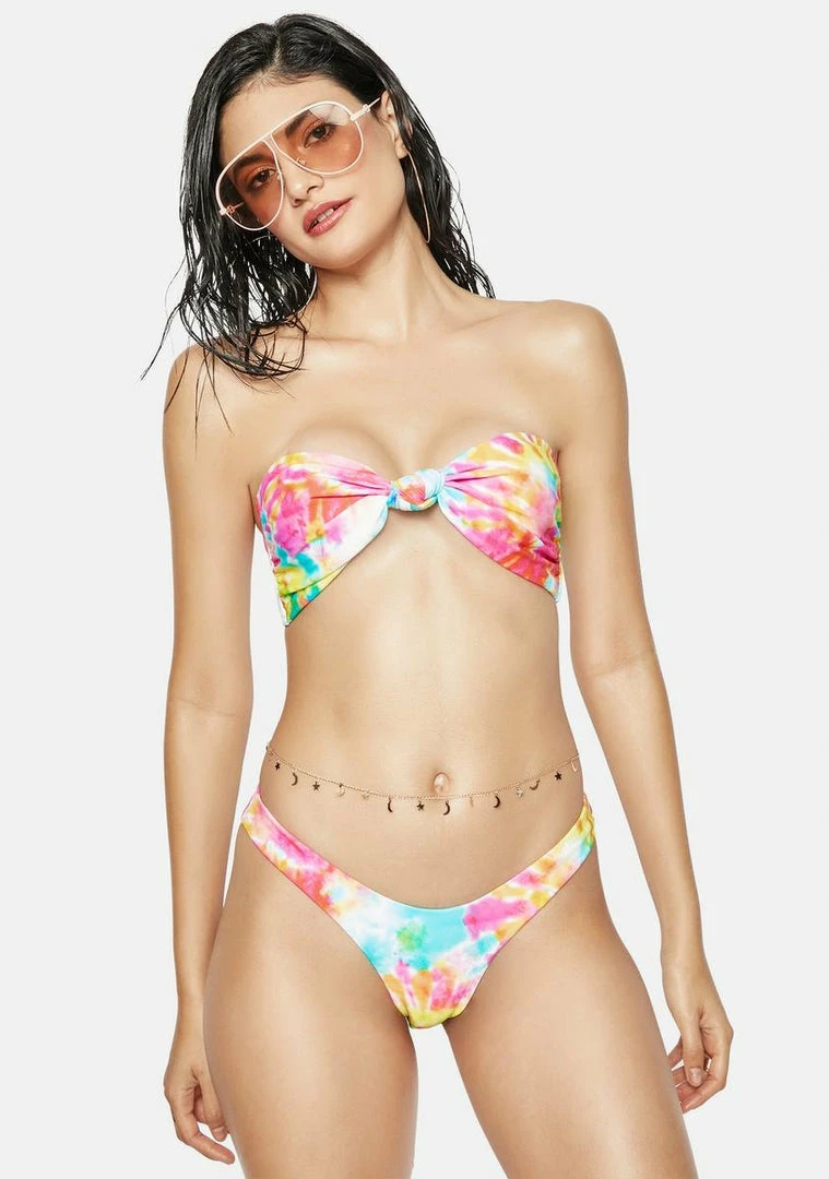 Discount ✔️ Now Cool The Pink Tie Dye Knot Bandeau ???? Bikini Top Swim ❤️ 3 Now Cool The Pink Tie Dye Knot Bandeau Bikini Top Swim
