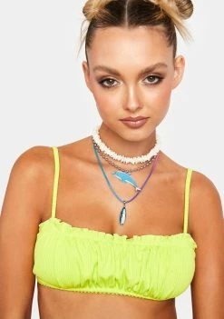 Now Cool Lime Rib Gathered Eco Bikini Top Bikini Tops