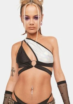 Rolita Rave Couture Tops Galactic Groove Asymmetrical Top