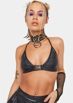 Rolita Rave Couture Black Sparkle Buckle Up Top Bra Tops