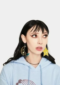 Rolita Rave Couture Iridescent Star And Moon Earrings Jewelry