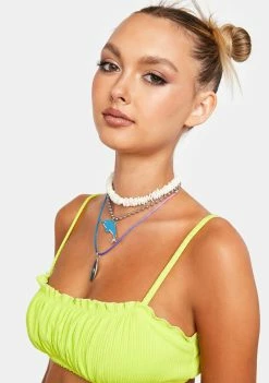 Now Cool Lime Rib Gathered Eco Bikini Top Bikini Tops