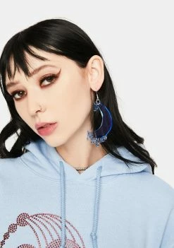 Rolita Rave Couture Blue Drippy Moon Face Earrings Jewelry