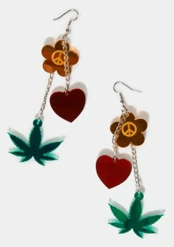 Rolita Rave Couture Peace Weed Earrings Jewelry