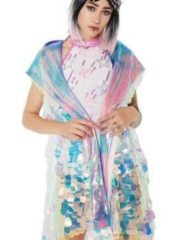 Rolita Rave Couture Unicorn Tears Holographic Hooded Vest Outerwear