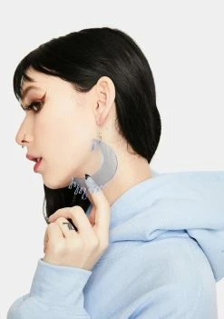 Rolita Rave Couture Blue Drippy Moon Face Earrings Jewelry
