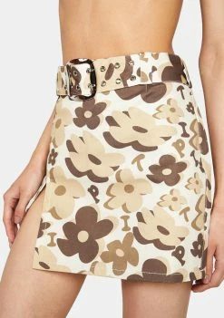 Lipt The Label Brown Vacay Floral Mini Skirt