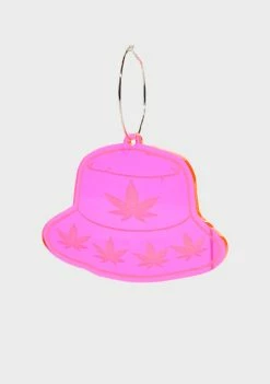 Rolita Rave Couture Neon Pink Bucket Hat Hoop Earrings