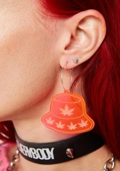 Rolita Rave Couture Neon Pink Bucket Hat Hoop Earrings