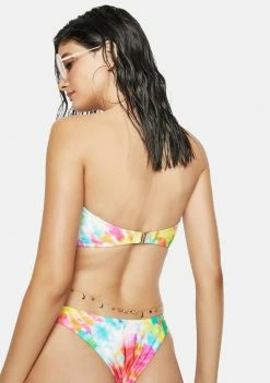Discount ✔️ Now Cool The Pink Tie Dye Knot Bandeau ???? Bikini Top Swim ❤️ 9 Now Cool The Pink Tie Dye Knot Bandeau Bikini Top Swim