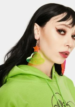 Rolita Rave Couture Fluorescent Green Spaceship Earrings Jewelry
