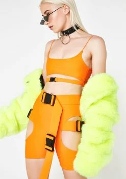 Lipt The Label Bottoms Agent Orange Buckle Shorts