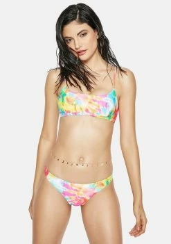 Now Cool Swim The Pink Tie Dye Crop Bikini Top
