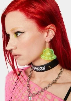 Rolita Rave Couture Neon Green Bucket Hat Hoop Earrings