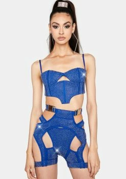 Lipt The Label Blue Morph Rhinestone Cut-Out Shorts Bottoms