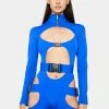 Lipt The Label Blue Buckle Long Sleeve Cut-Out Bodysuit Jumpsuits & Rompers