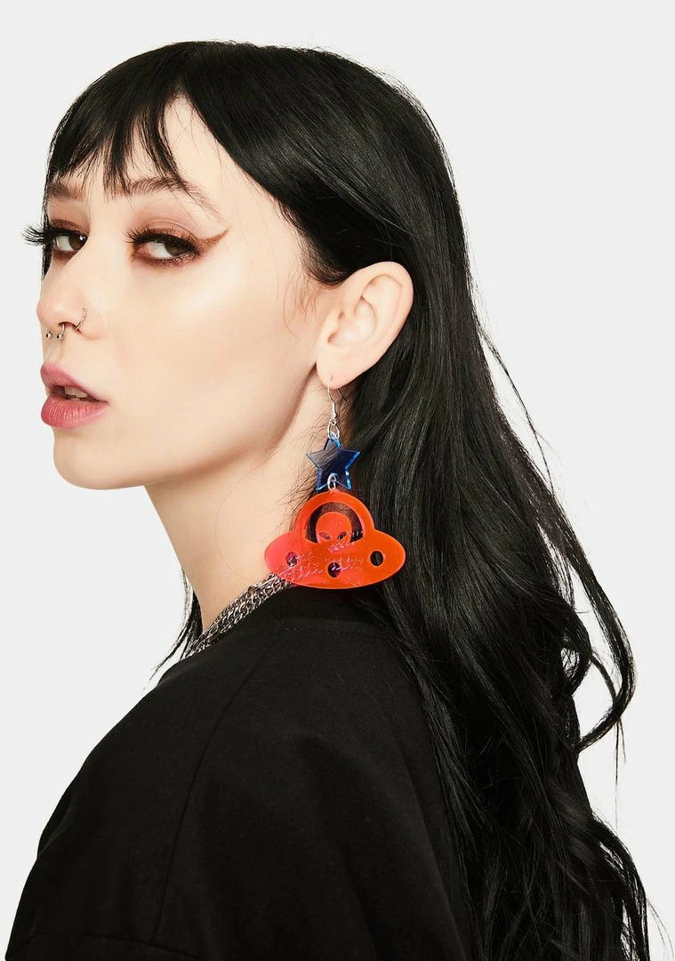 Outlet ???? Rolita Rave Couture Fluorescent Pink Spaceship Earrings Jewelry ⭐ 4 Rolita Rave Couture Fluorescent Pink Spaceship Earrings Jewelry