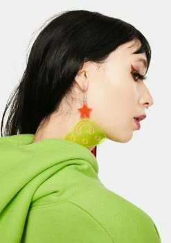 Rolita Rave Couture Fluorescent Green Spaceship Earrings Jewelry