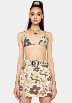 Lipt The Label Brown Vacay Floral Mini Skirt