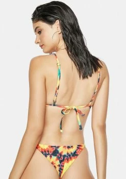 Now Cool The Golden Girl Tie Dye String Bikini Top Swim