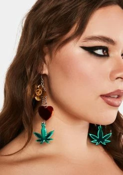Rolita Rave Couture Peace Weed Earrings Jewelry