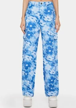 Lipt The Label Blue Vacay Floral Cargo Pants