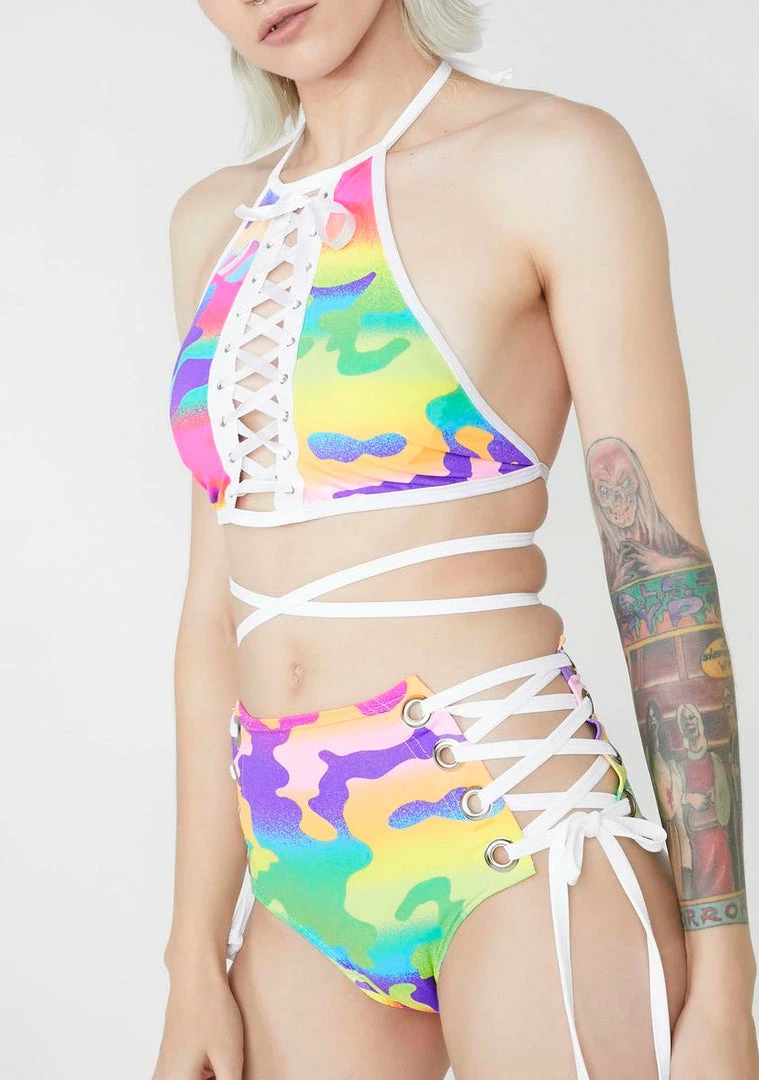 New ???? Rolita Rave Couture Bottoms Camo Lace Me Up Shorts ???? 4 Rolita Rave Couture Bottoms Camo Lace Me Up Shorts