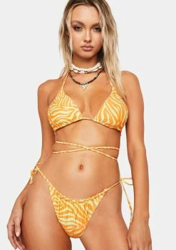 Now Cool Ziggy Tangerine Gathered Tie Bikini Bottoms