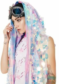 Rolita Rave Couture Unicorn Tears Holographic Hooded Vest Outerwear