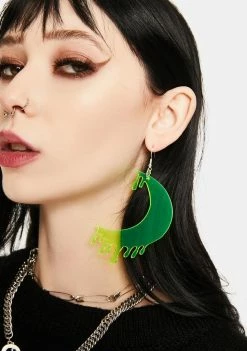 Rolita Rave Couture Green Drippy Moon Face Earrings Jewelry
