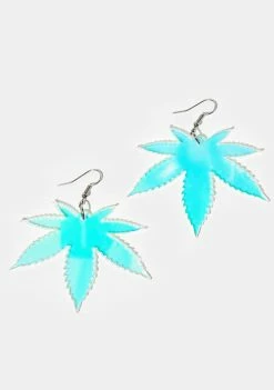 Rolita Rave Couture Iridescent Weed Leaf Earrings Jewelry