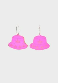 Rolita Rave Couture Neon Pink Bucket Hat Hoop Earrings