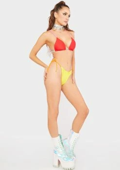 Now Cool The Red Contrast String Bikini Top Swim