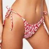 Now Cool Red Wave Check Gathered Tie Bikini Bottoms Swim