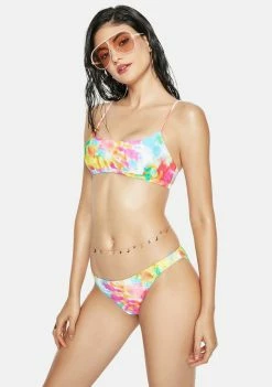 Now Cool Swim The Pink Tie Dye Crop Bikini Top