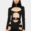 Lipt The Label Buckle Long Sleeve Cut-Out Bodysuit Long Sleeve Rompers