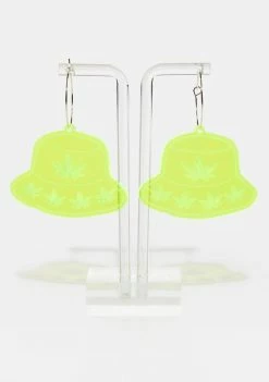 Rolita Rave Couture Neon Green Bucket Hat Hoop Earrings