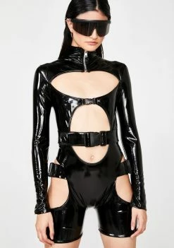 Lipt The Label Jumpsuits & Rompers Vinyl Long Sleeve Zip Front Unitard