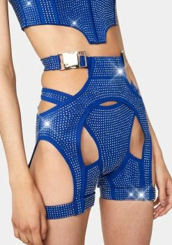 Lipt The Label Blue Morph Rhinestone Cut-Out Shorts Bottoms