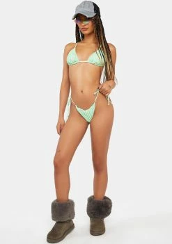 Now Cool Bikini Tops Lime Wave Check Gathered Tri Bikini Top