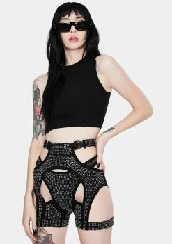 Lipt The Label Morph Rhinestone Cut-Out Shorts Bottoms