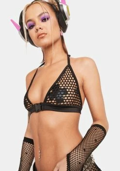 Rolita Rave Couture Tops Buckle Up Fishnet Top