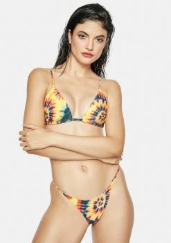 Now Cool The Golden Girl Tie Dye String Bikini Top Swim