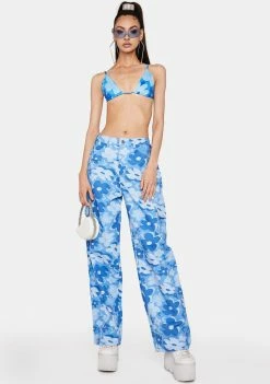 Lipt The Label Blue Vacay Floral Cargo Pants