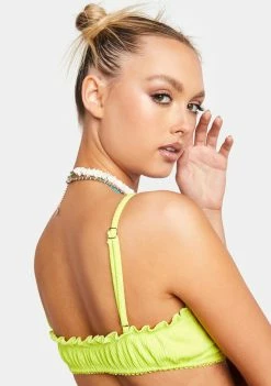 Now Cool Lime Rib Gathered Eco Bikini Top Bikini Tops