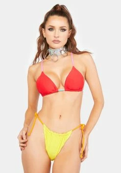 Now Cool The Yellow Gathered Tie Up Bikini Bottoms