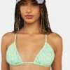 Now Cool Bikini Tops Lime Wave Check Gathered Tri Bikini Top